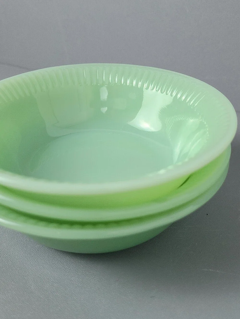 Anchor Hocking Fire King Jadeite Jane Ray Vintage Berry Dessert Fruit Dishes- 3